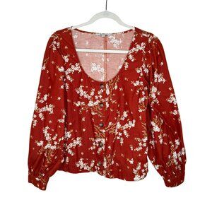 Madewell Floral Corduroy Blouse With Puff Sleeves, L
